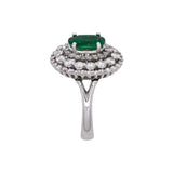 14K White Gold Emerald And Triple Diamond Halo Ring