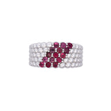 14K White Gold Wide Beaded Band With Rubies