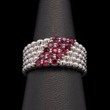14K White Gold Wide Beaded Band With Rubies