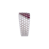 14K White Gold Wide Beaded Band With Rubies