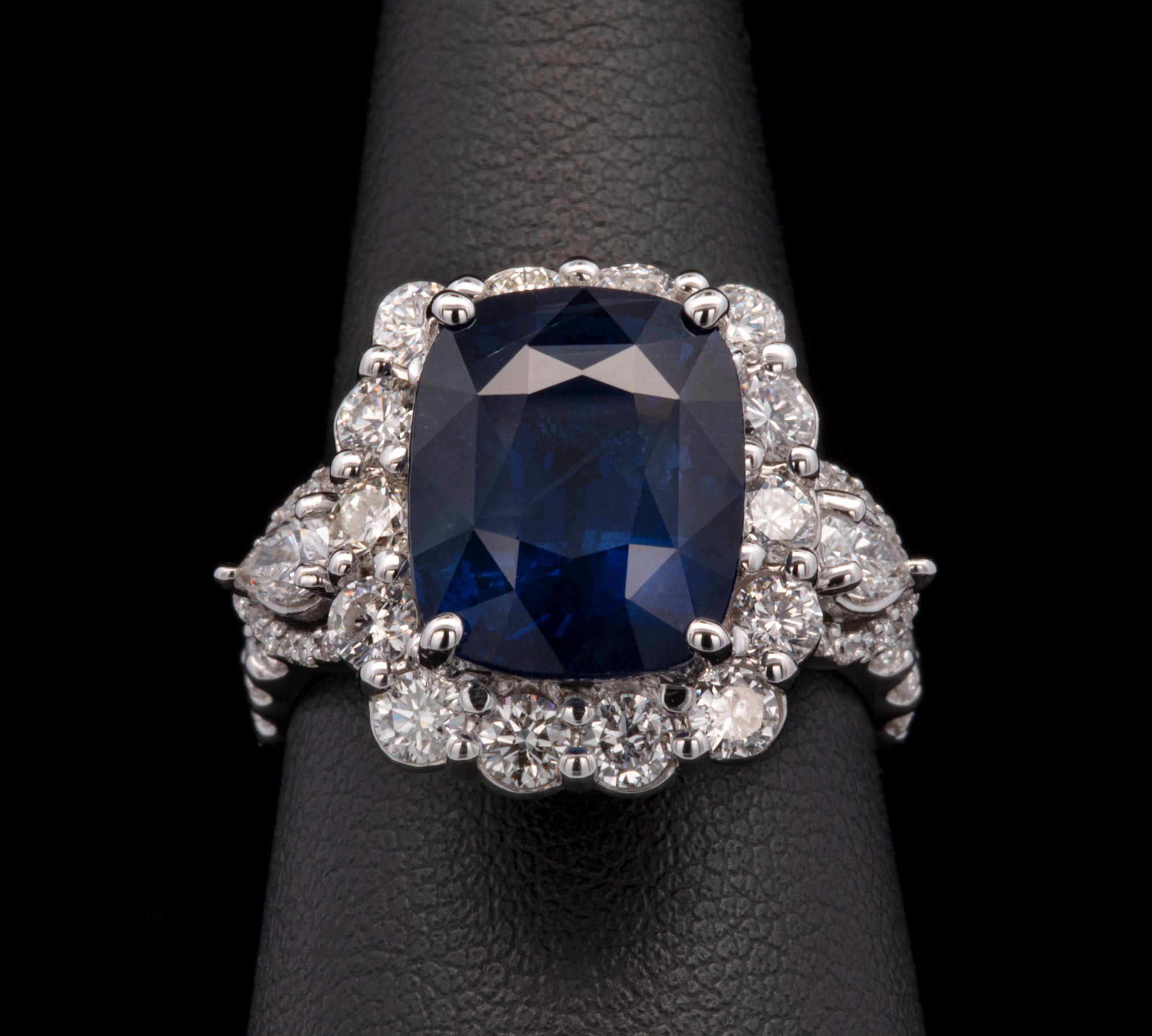 18K White Gold Sapphire And Diamond Halo Ring