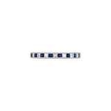 18K White Gold Channel Set Princess Cut Sapphire And Diamond Half Eternity Band With Milgrain Edge