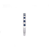 18K White Gold Channel Set Princess Cut Sapphire And Diamond Half Eternity Band With Milgrain Edge
