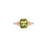 14K Yellow Gold Cushion Cut Peridot And Diamond Ring