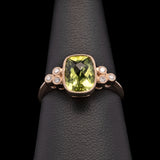 14K Yellow Gold Cushion Cut Peridot And Diamond Ring