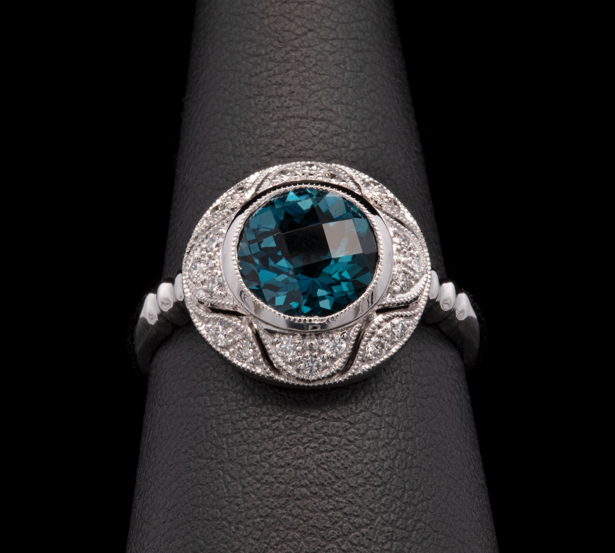 14K White Gold London Blue Topaz And Diamond Ring