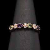 14K Yellow Gold Pear Shaped Amethyst, Peridot And Diamond Band