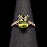 14K Yellow Gold Cushion Cut Peridot And Diamond Rings