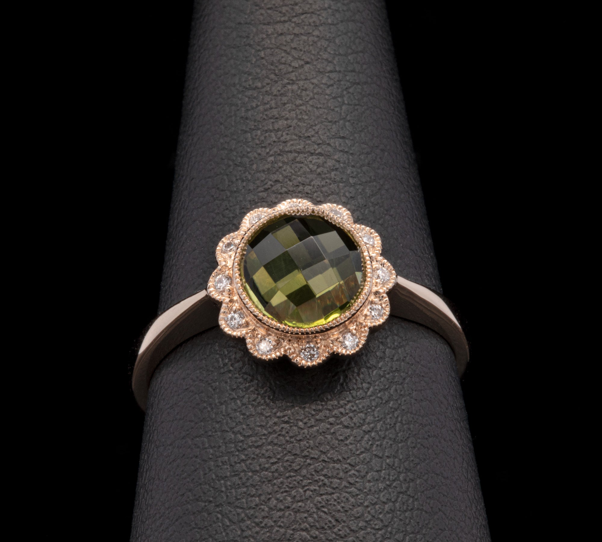 14K Yellow Gold Round Peridot And Diamond Ring
