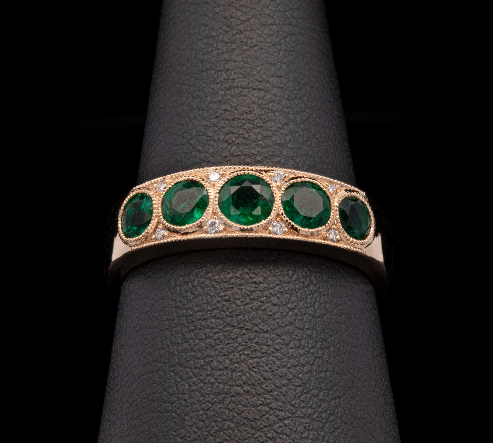 18K Yellow Gold Emerald A Diamond Band