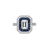 Platinum Emerald Cut Diamond And Sapphire Ring