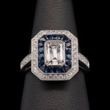 Platinum Emerald Cut Diamond And Sapphire Ring