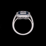 Platinum Emerald Cut Diamond And Sapphire Ring