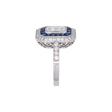 Platinum Emerald Cut Diamond And Sapphire Ring