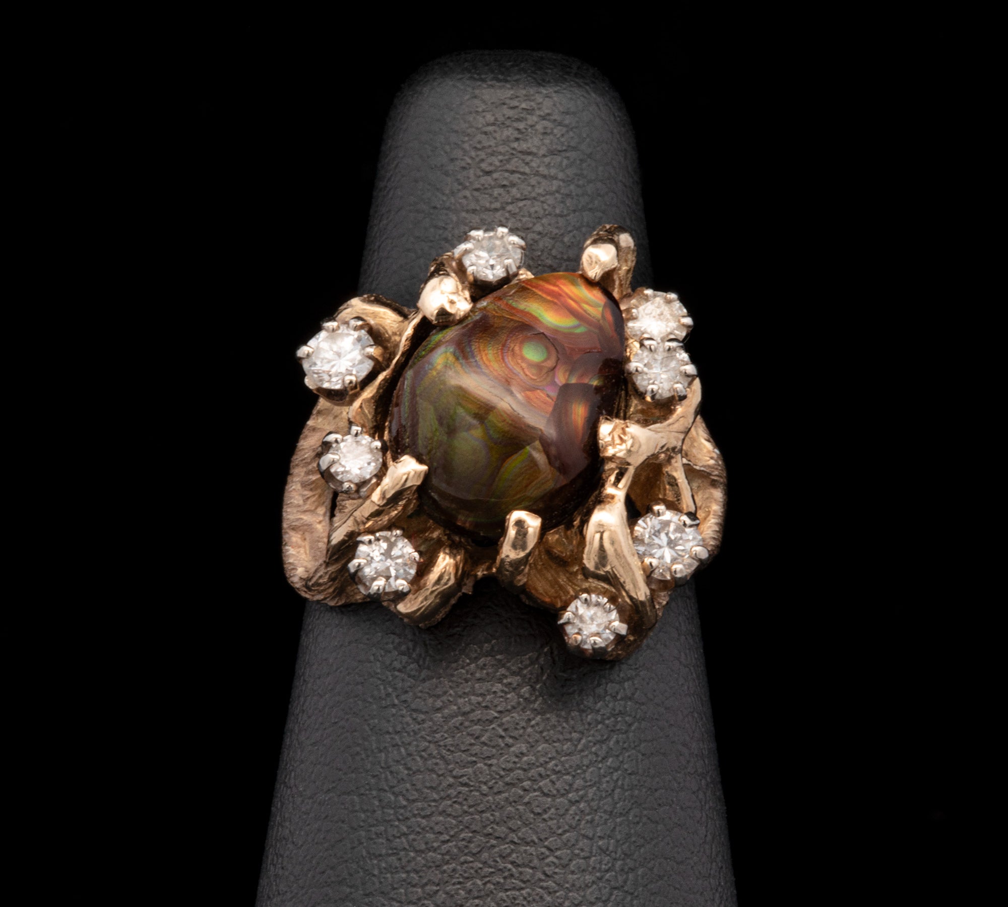 18K Yellow Gold Fire Agate And Diamond Cluster Ring
