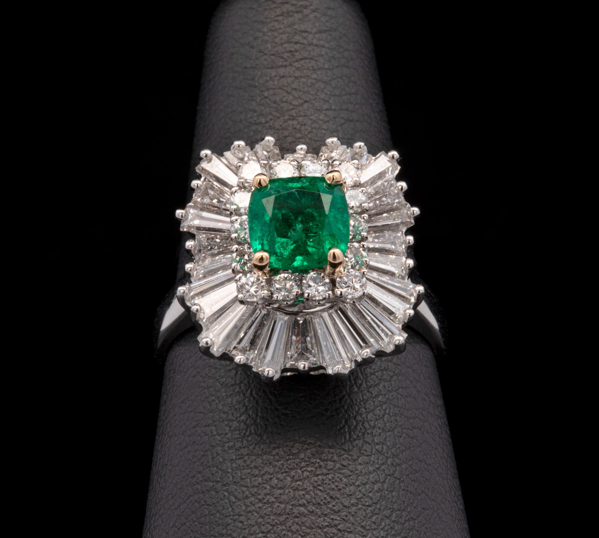 Platinum And 18K Yellow Gold Emerald And Diamond Ballerina Style Ring-Pendant