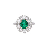 Platinum And 18K Yellow Gold "Albert Pujol" Oval Brazilian Emerald And Diamond Halo Ring