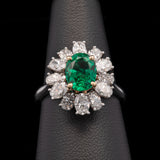 Platinum And 18K Yellow Gold "Albert Pujol" Oval Brazilian Emerald And Diamond Halo Ring