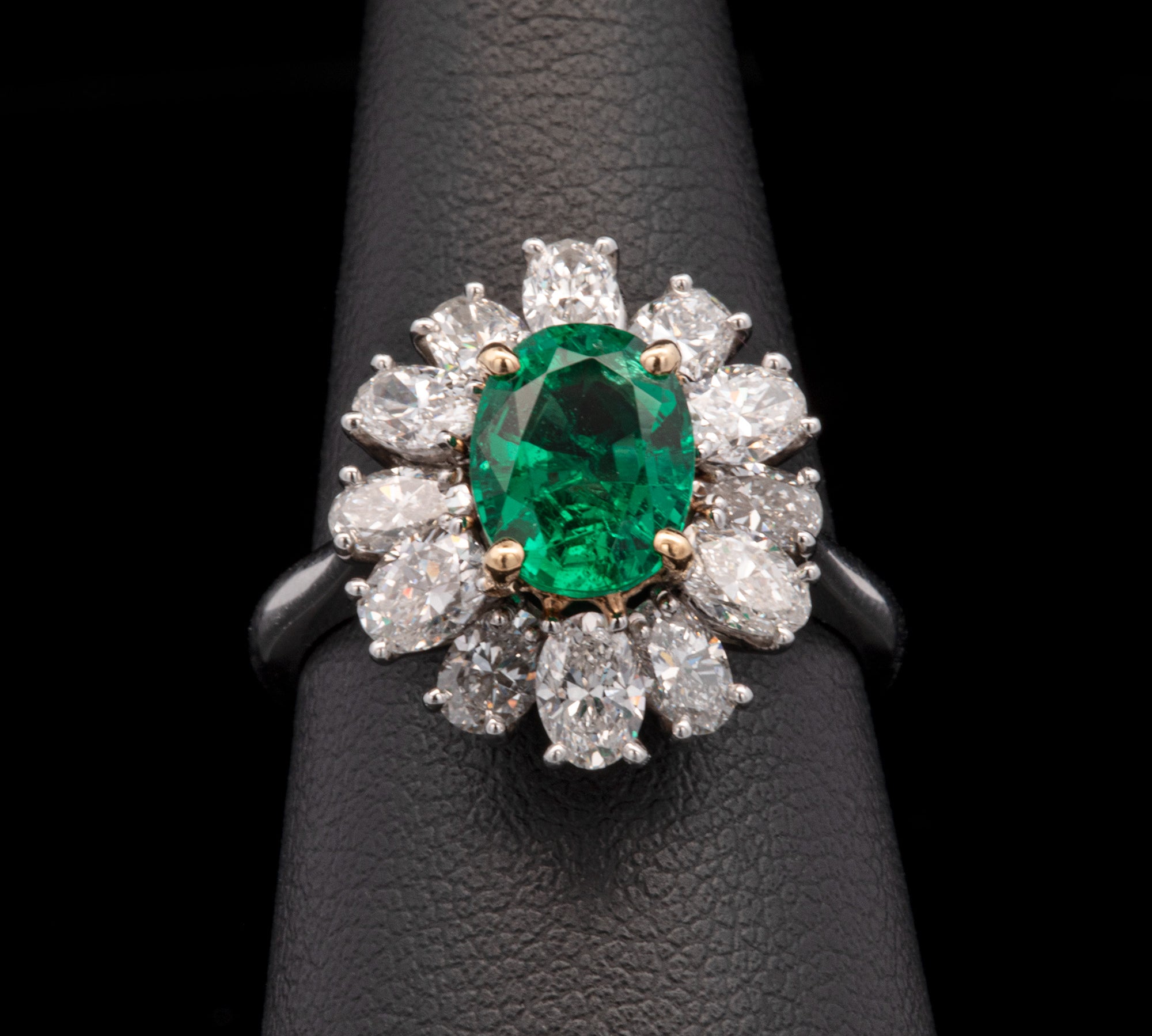 Platinum And 18K Yellow Gold "Albert Pujol" Oval Brazilian Emerald And Diamond Halo Ring