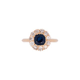 18K Yellow Gold Victorian No Heat Pailin Sapphire And Diamond Halo Fishtail Set Cluster Ring