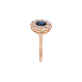 18K Yellow Gold Victorian No Heat Pailin Sapphire And Diamond Halo Fishtail Set Cluster Ring