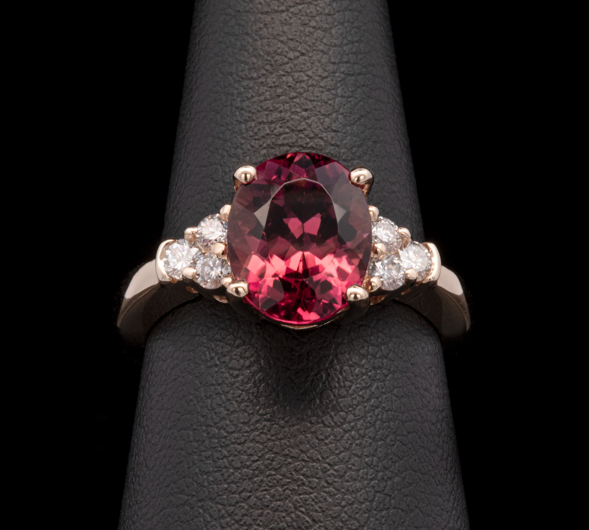 14K Yellow Gold Pink Tourmaline Ring With Diamond Accents