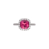 14K White Gold Pink Tourmaline And Diamond Halo Ring