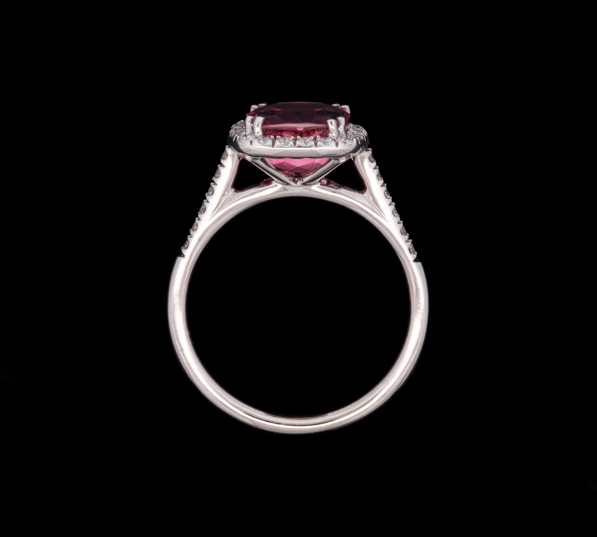 14K White Gold Pink Tourmaline And Diamond Halo Ring