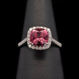 14K White Gold Pink Tourmaline And Diamond Halo Ring