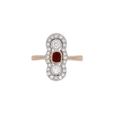 18K Yellow And White Gold Ruby And Diamond Shield Ring