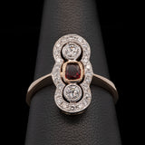 18K Yellow And White Gold Ruby And Diamond Shield Ring