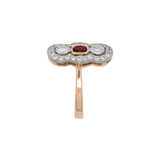 18K Yellow And White Gold Ruby And Diamond Shield Ring