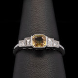 18K White Gold Bezel Set Yellow Sapphire And Diamond Ring