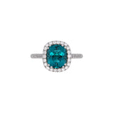 Platinum Indicolite Tourmaline And Diamond Halo Ring