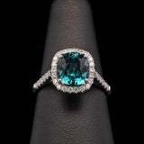Platinum Indicolite Tourmaline And Diamond Halo Ring