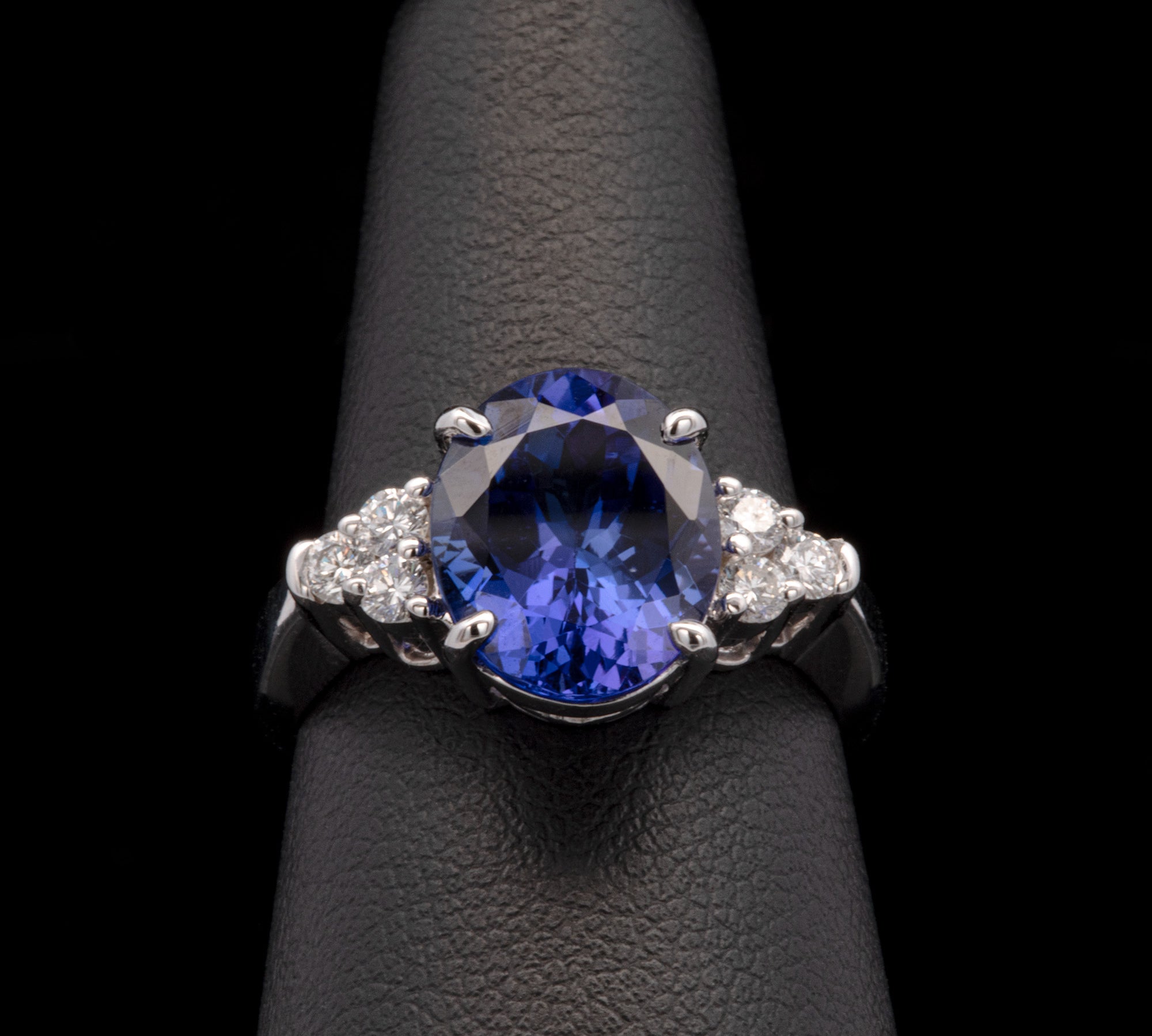 14K White Gold Oval Tanzanite And Diamond Ring