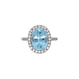 14K White Gold Oval Aquamarine And Diamond Halo Ring