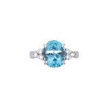 14K White Gold Oval Aquamarine And Diamond Ring