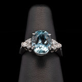 14K White Gold Oval Aquamarine And Diamond Ring