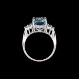 14K White Gold Oval Aquamarine And Diamond Ring