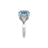 14K White Gold Oval Aquamarine And Diamond Ring