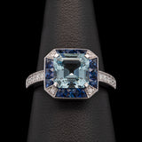 18K White Gold Aquamarine, Sapphire And Diamond Ring