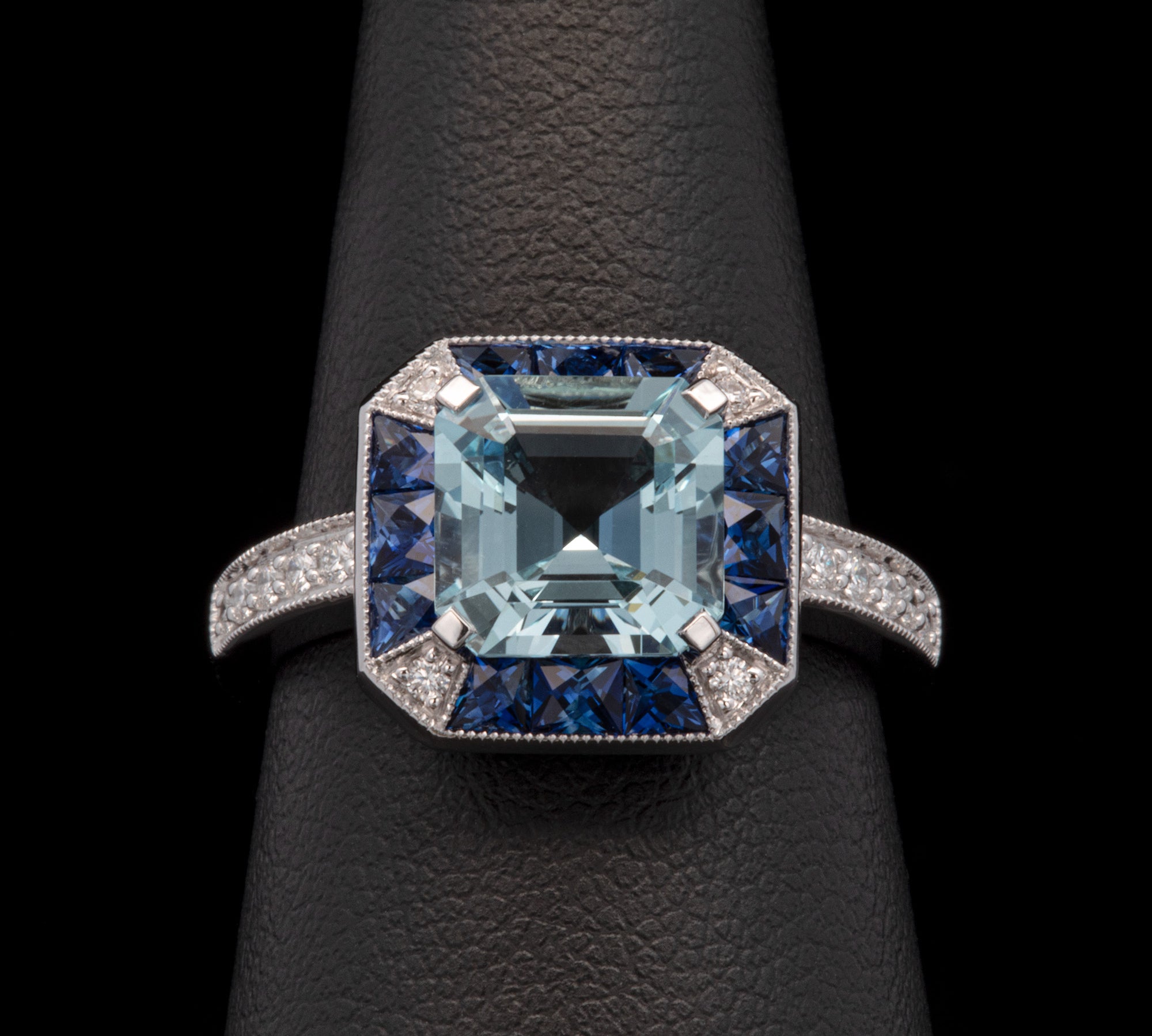 18K White Gold Aquamarine, Sapphire And Diamond Ring