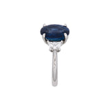 Platinum Oval Sapphire And Trapezoid Diamond Ring
