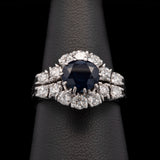 18K White Gold Thai Sapphire And Diamond Cluster Ring