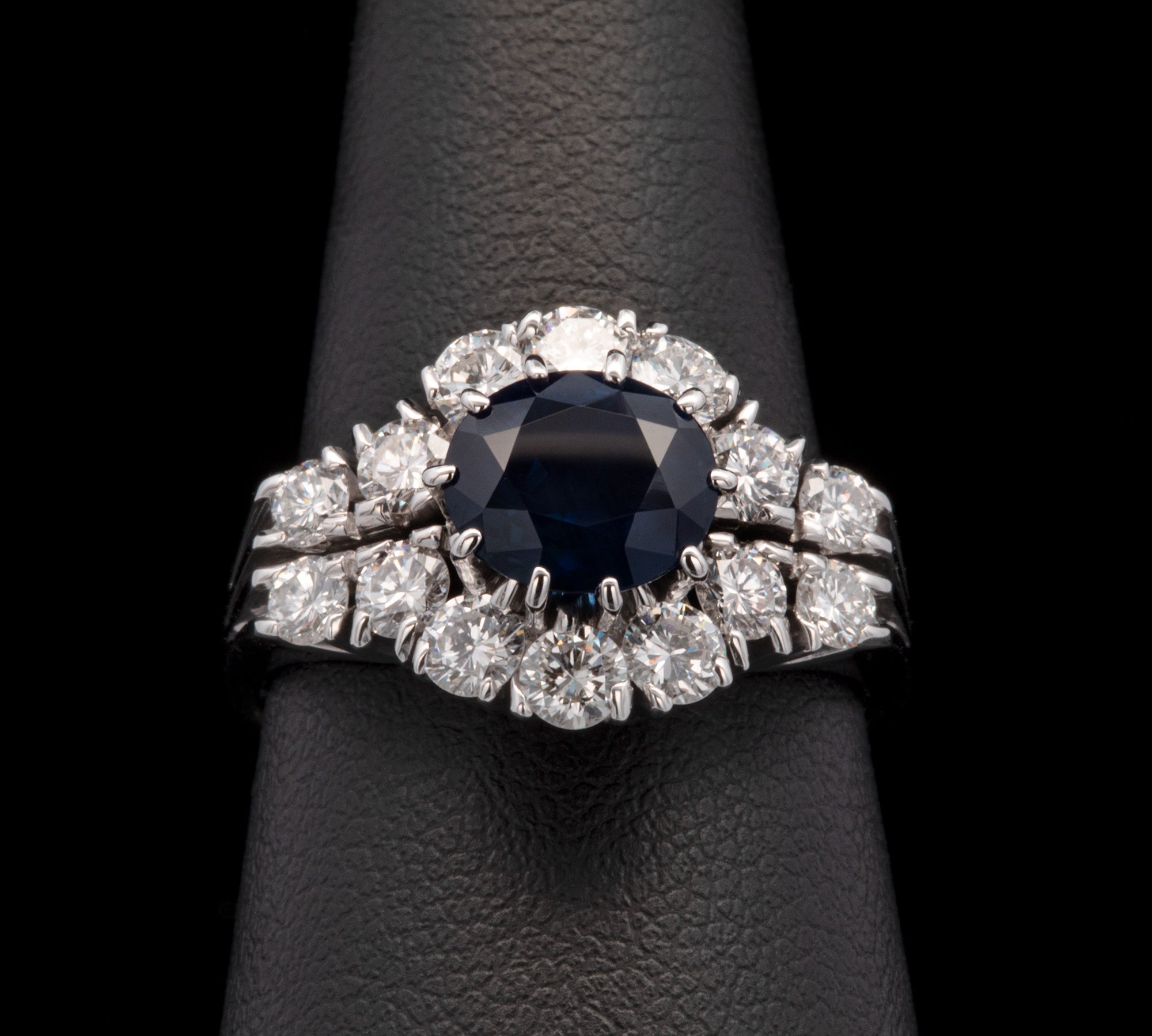 18K White Gold Thai Sapphire And Diamond Cluster Ring
