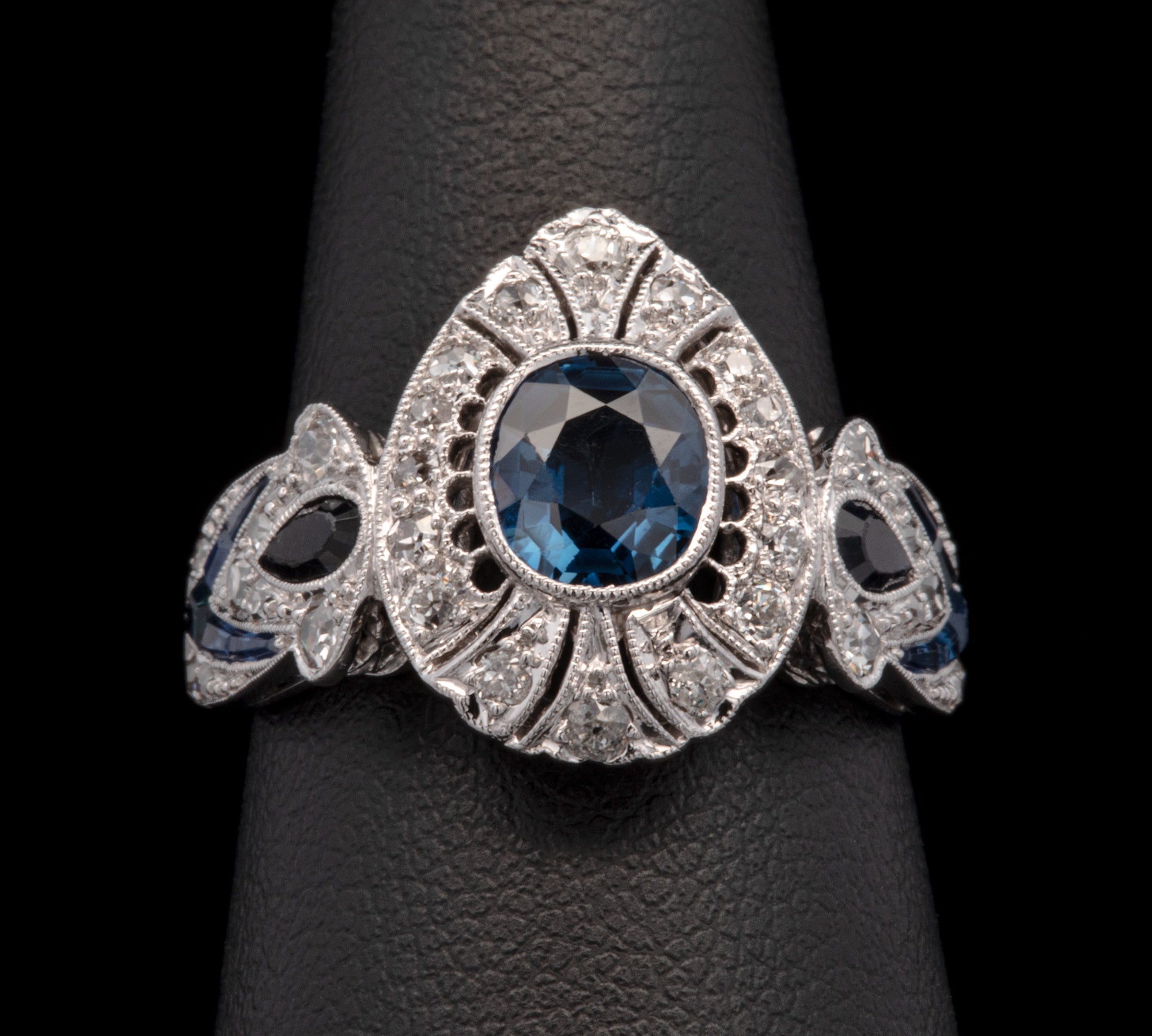 Platinum No Heat Cushion Cut Sapphire And Diamond Filigree Ring