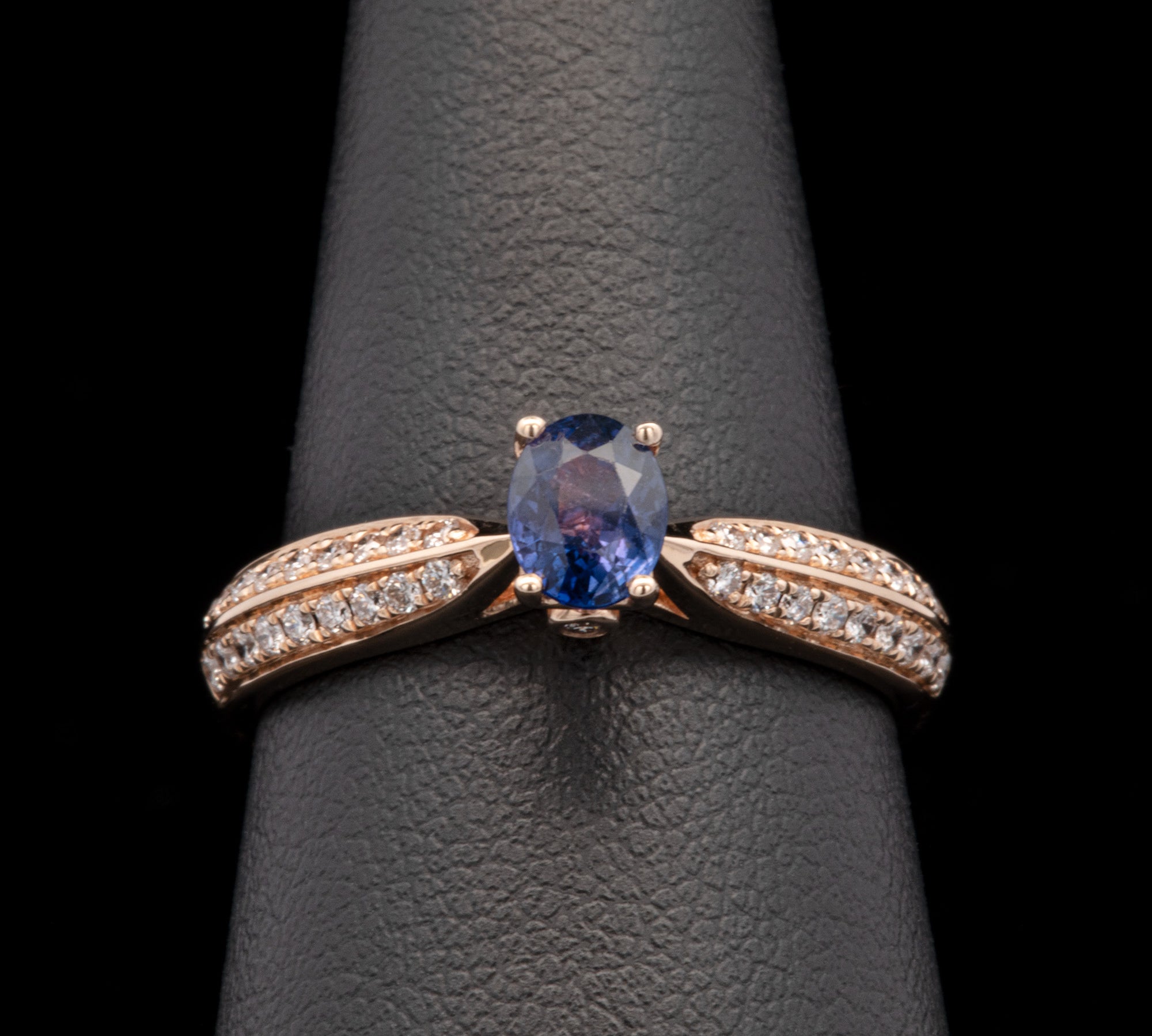 14K Yellow Gold Oval Purple Sapphire And Diamond Ring