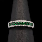 14K White Gold Channel Set Square Cut Tsavorite Garnet And Diamond Ring