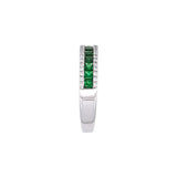 14K White Gold Channel Set Square Cut Tsavorite Garnet And Diamond Ring
